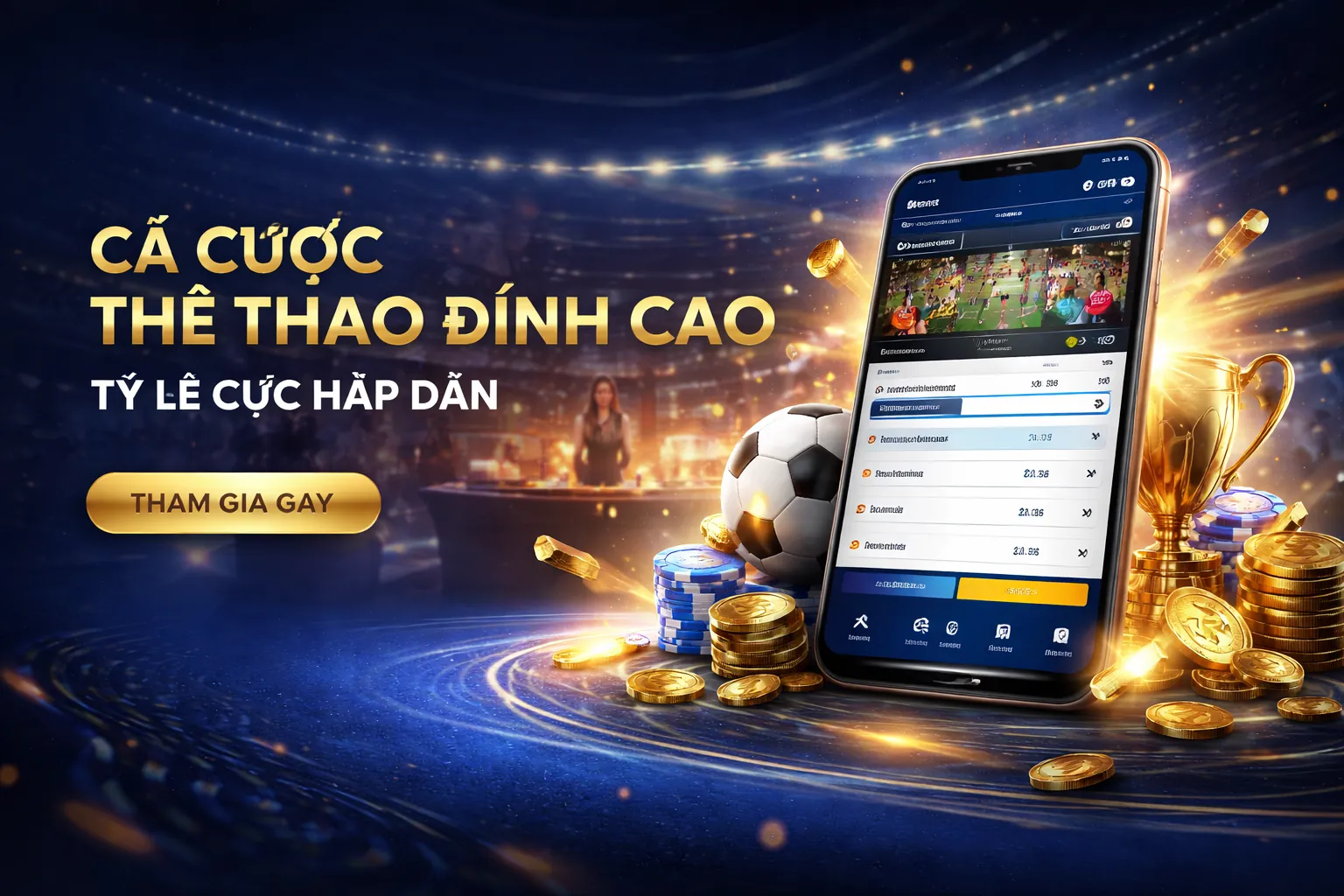 Sân vận động thể thao sôi động với logo 28win và các biểu tượng cá cược